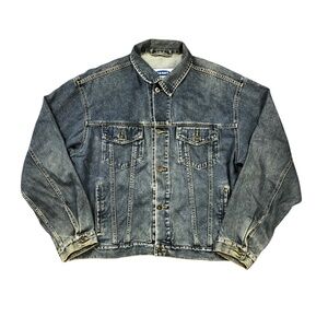Old Navy Distressed Blue Denim Button Up Jean Jacket Mens L